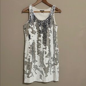 Vince Camuto White and Silver Two-way Sequin Dress. Size S